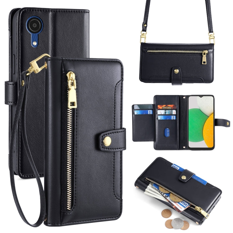 Sheep Texture Cross-body Zipper Wallet Leather Phone Case