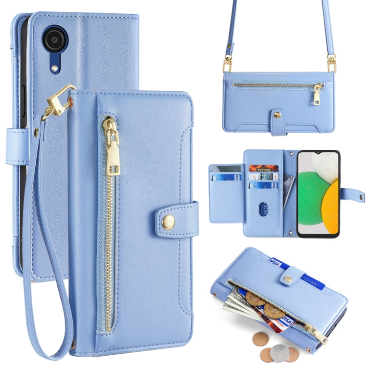Sheep Texture Cross-body Zipper Wallet Leather Phone Case