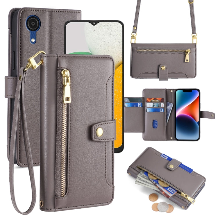 Sheep Texture Cross-body Zipper Wallet Leather Phone Case