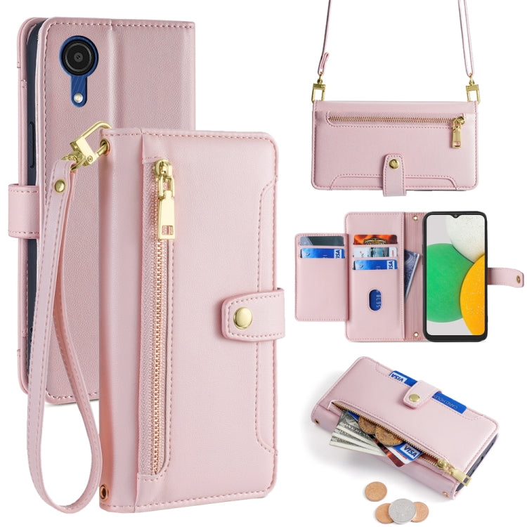 Sheep Texture Cross-body Zipper Wallet Leather Phone Case