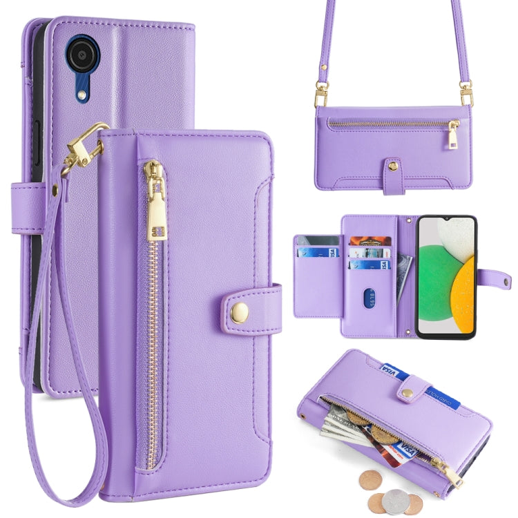 Sheep Texture Cross-body Zipper Wallet Leather Phone Case