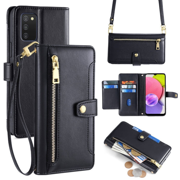 Sheep Texture Cross-body Zipper Wallet Leather Phone Case