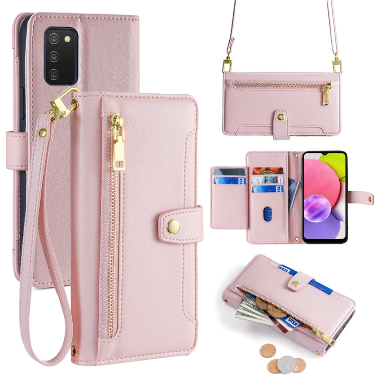 Sheep Texture Cross-body Zipper Wallet Leather Phone Case