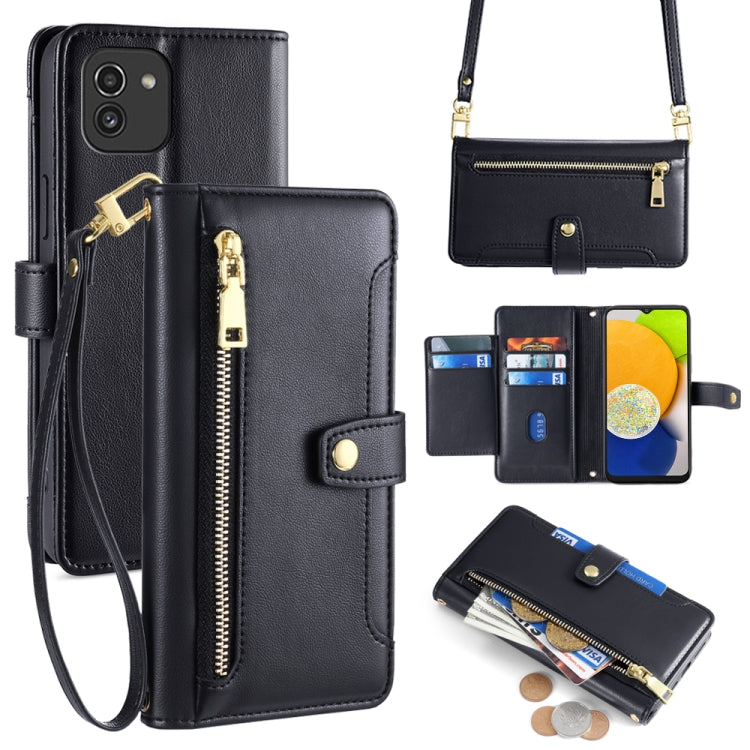 Sheep Texture Cross-body Zipper Wallet Leather Phone Case