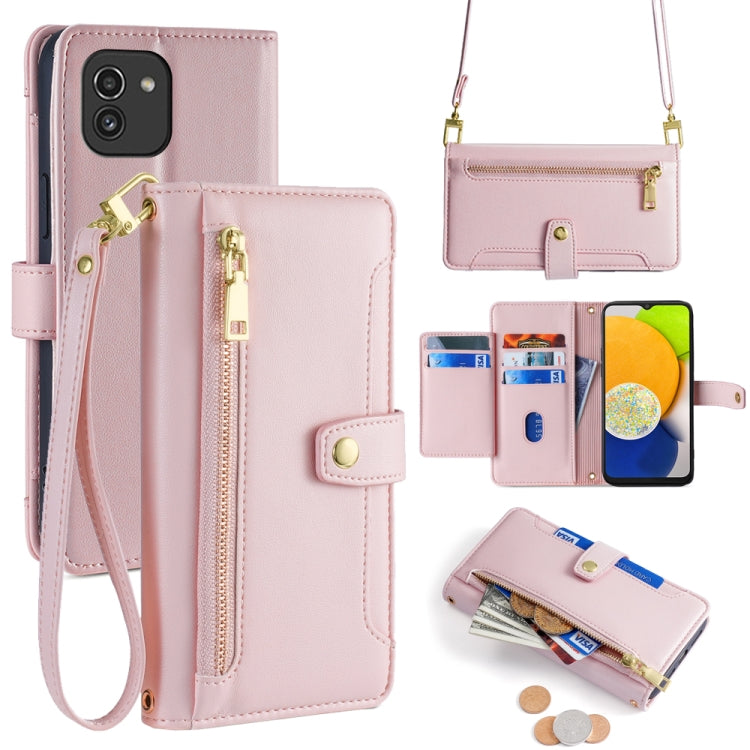 Sheep Texture Cross-body Zipper Wallet Leather Phone Case