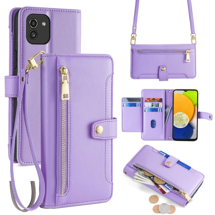 Sheep Texture Cross-body Zipper Wallet Leather Phone Case