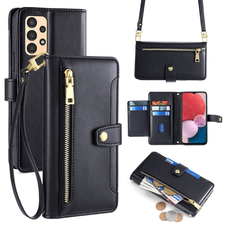 Sheep Texture Cross-body Zipper Wallet Leather Phone Case