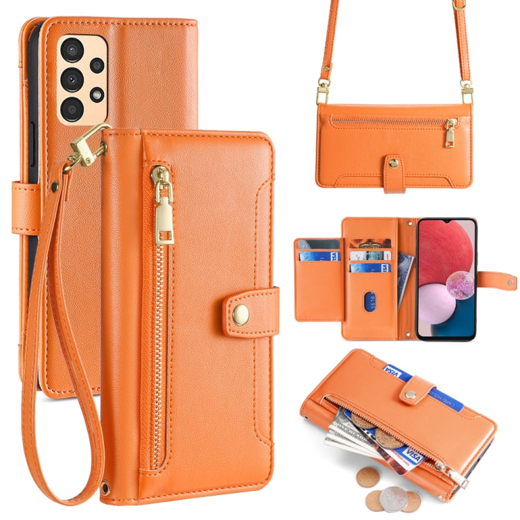 Sheep Texture Cross-body Zipper Wallet Leather Phone Case