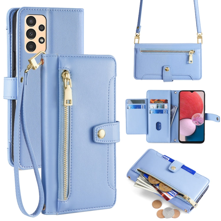 Sheep Texture Cross-body Zipper Wallet Leather Phone Case