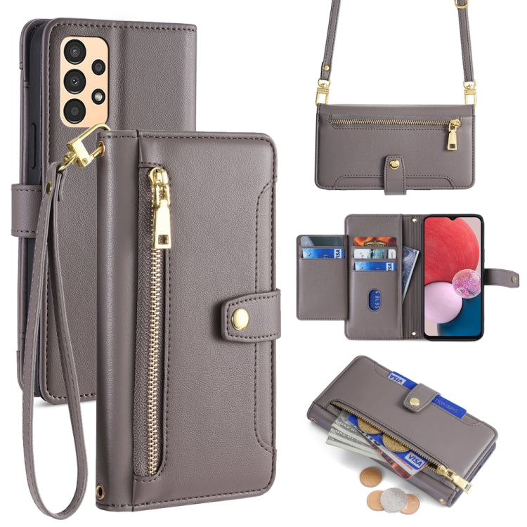Sheep Texture Cross-body Zipper Wallet Leather Phone Case