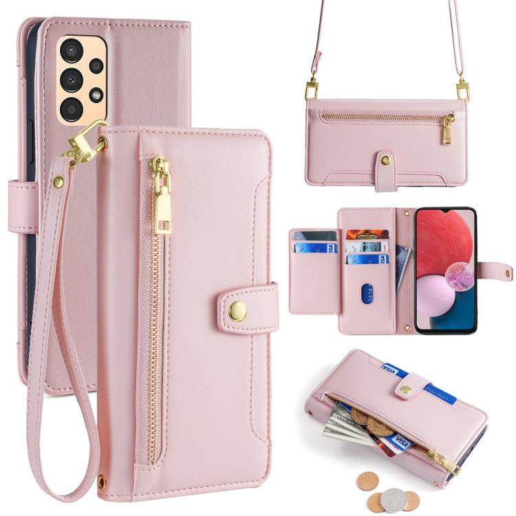 Sheep Texture Cross-body Zipper Wallet Leather Phone Case