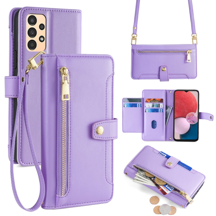 Sheep Texture Cross-body Zipper Wallet Leather Phone Case