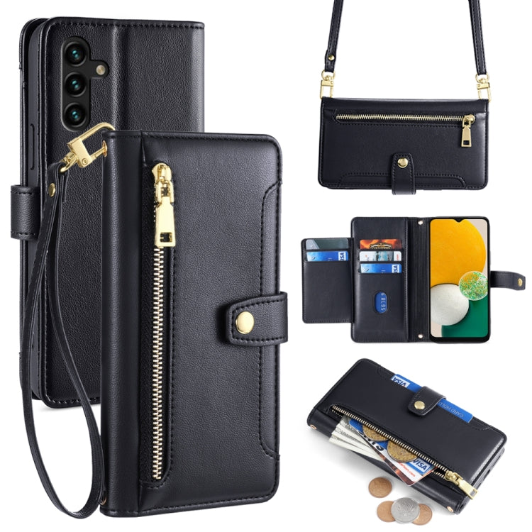 Sheep Texture Cross-body Zipper Wallet Leather Phone Case