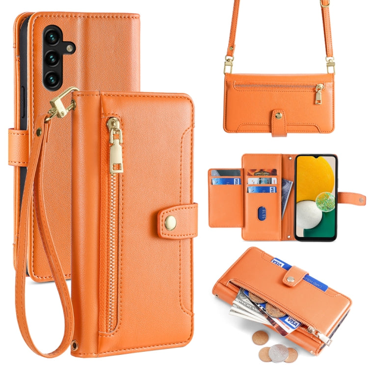Sheep Texture Cross-body Zipper Wallet Leather Phone Case