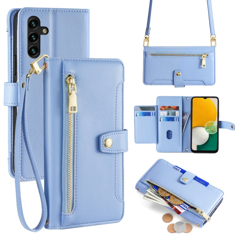 Sheep Texture Cross-body Zipper Wallet Leather Phone Case