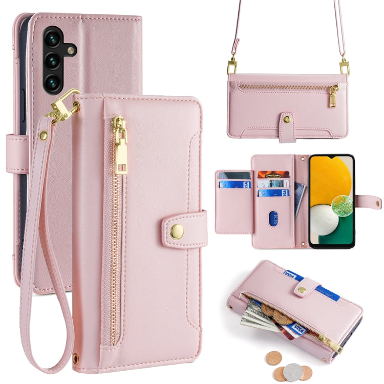Sheep Texture Cross-body Zipper Wallet Leather Phone Case