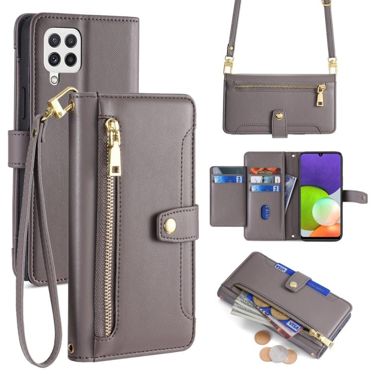 Sheep Texture Cross-body Zipper Wallet Leather Phone Case