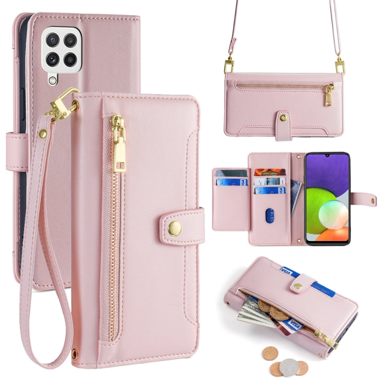 Sheep Texture Cross-body Zipper Wallet Leather Phone Case