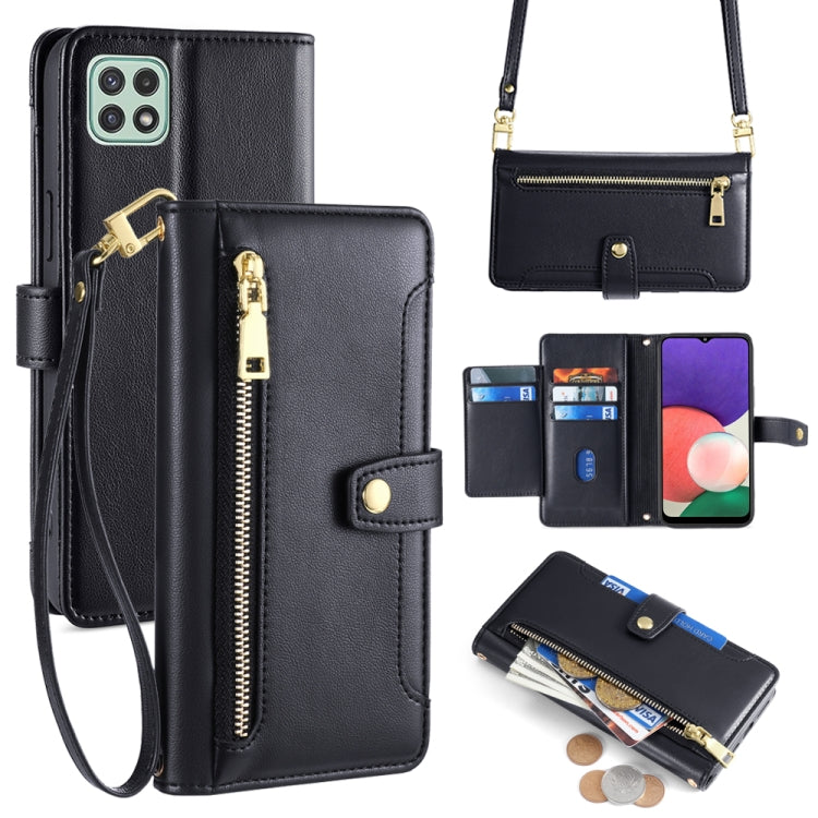 Sheep Texture Cross-body Zipper Wallet Leather Phone Case