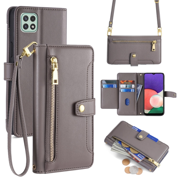 Sheep Texture Cross-body Zipper Wallet Leather Phone Case