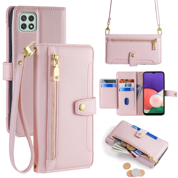 Sheep Texture Cross-body Zipper Wallet Leather Phone Case