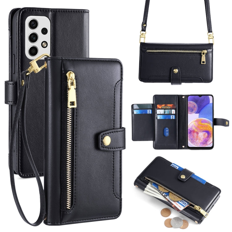 Sheep Texture Cross-body Zipper Wallet Leather Phone Case