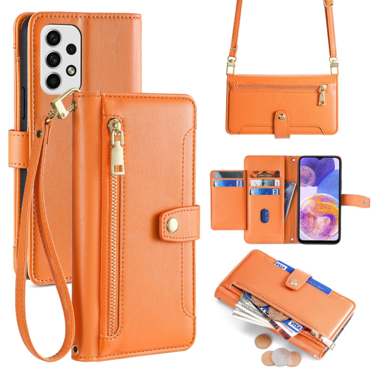 Sheep Texture Cross-body Zipper Wallet Leather Phone Case