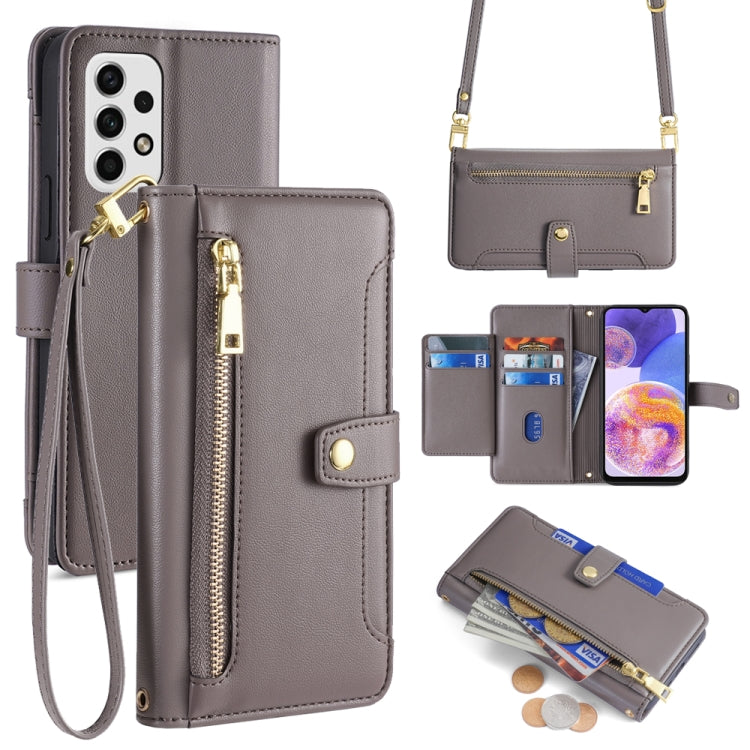 Sheep Texture Cross-body Zipper Wallet Leather Phone Case