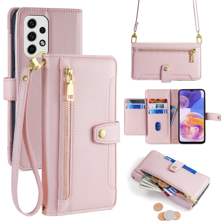 Sheep Texture Cross-body Zipper Wallet Leather Phone Case