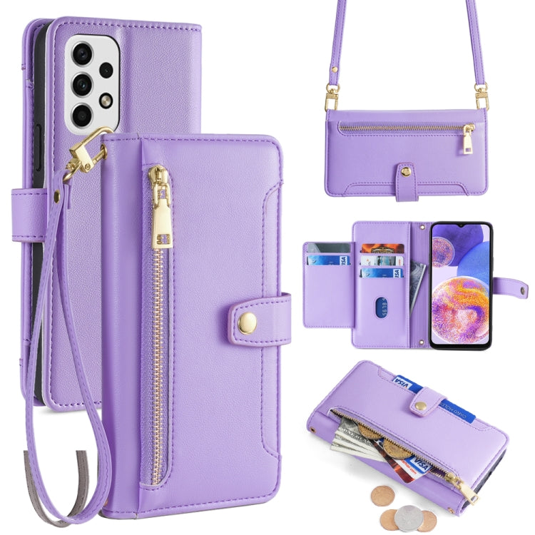 Sheep Texture Cross-body Zipper Wallet Leather Phone Case