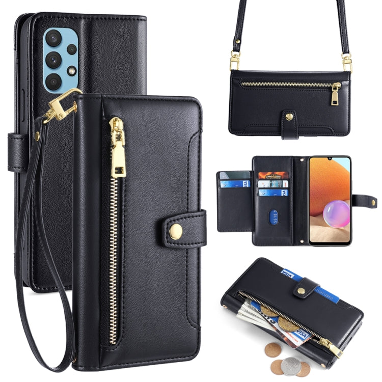 Sheep Texture Cross-body Zipper Wallet Leather Phone Case