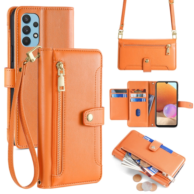 Sheep Texture Cross-body Zipper Wallet Leather Phone Case