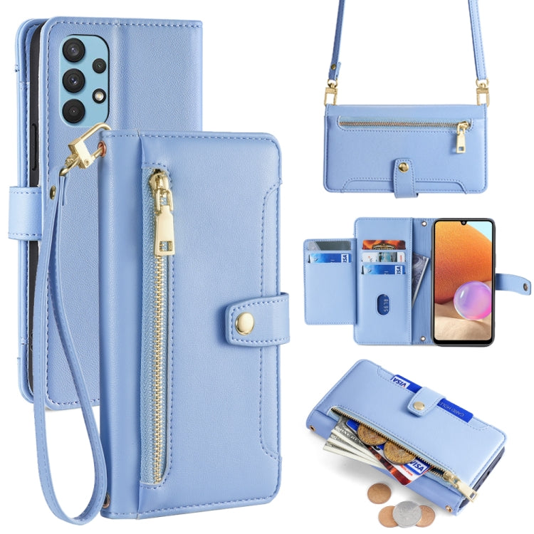 Sheep Texture Cross-body Zipper Wallet Leather Phone Case