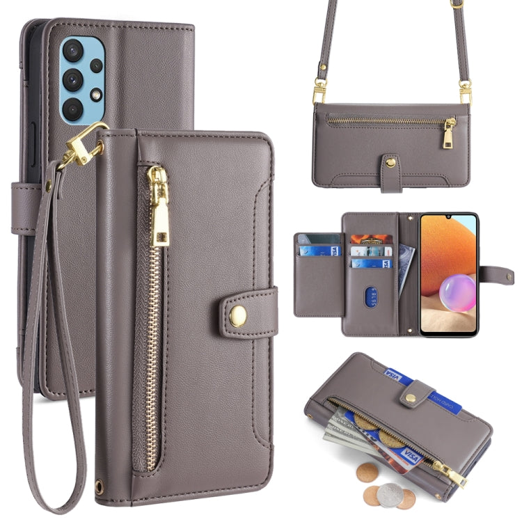 Sheep Texture Cross-body Zipper Wallet Leather Phone Case