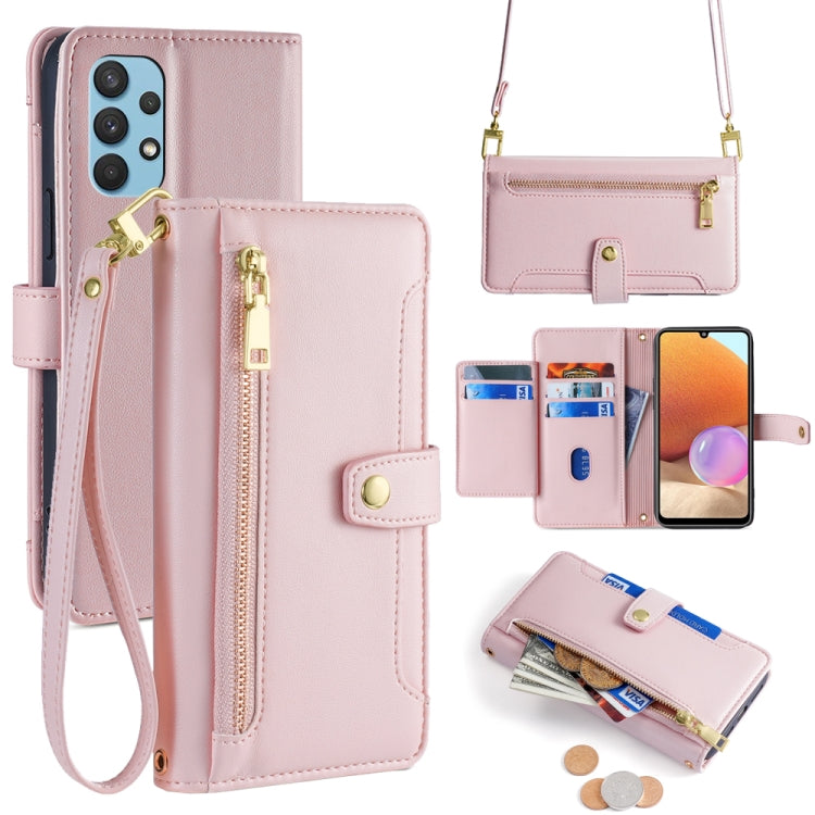 Sheep Texture Cross-body Zipper Wallet Leather Phone Case