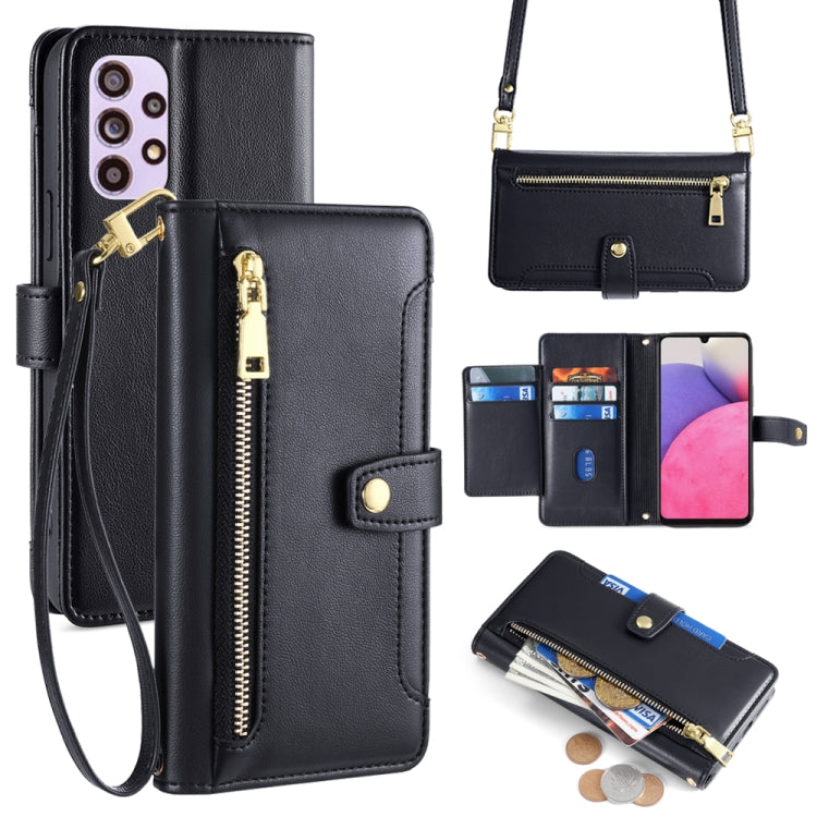 Sheep Texture Cross-body Zipper Wallet Leather Phone Case