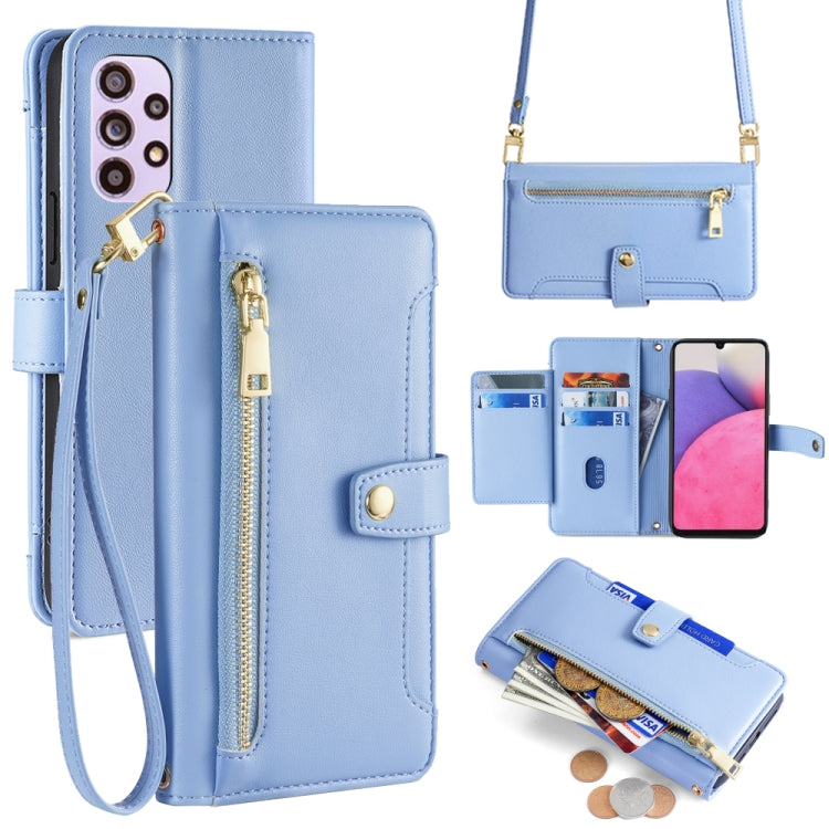 Sheep Texture Cross-body Zipper Wallet Leather Phone Case