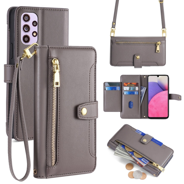 Sheep Texture Cross-body Zipper Wallet Leather Phone Case
