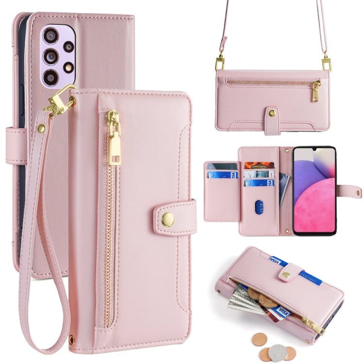 Sheep Texture Cross-body Zipper Wallet Leather Phone Case
