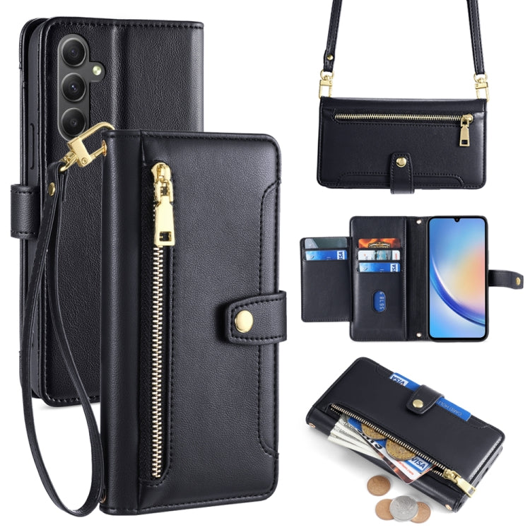 Sheep Texture Cross-body Zipper Wallet Leather Phone Case