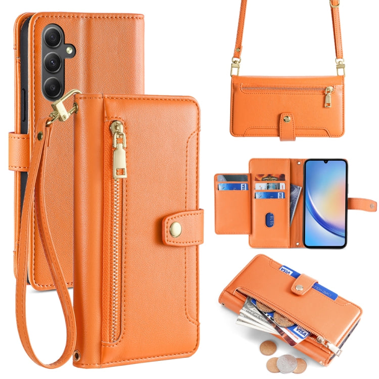 Sheep Texture Cross-body Zipper Wallet Leather Phone Case