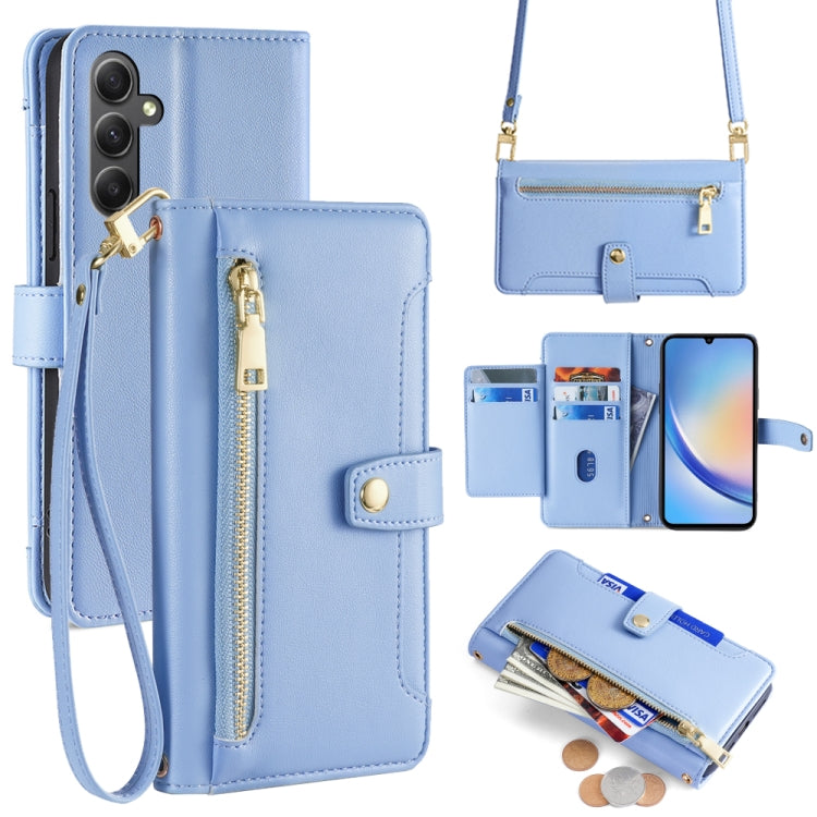 Sheep Texture Cross-body Zipper Wallet Leather Phone Case