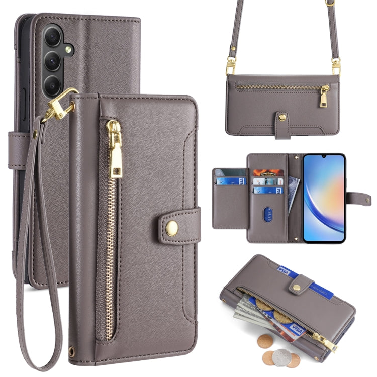Sheep Texture Cross-body Zipper Wallet Leather Phone Case