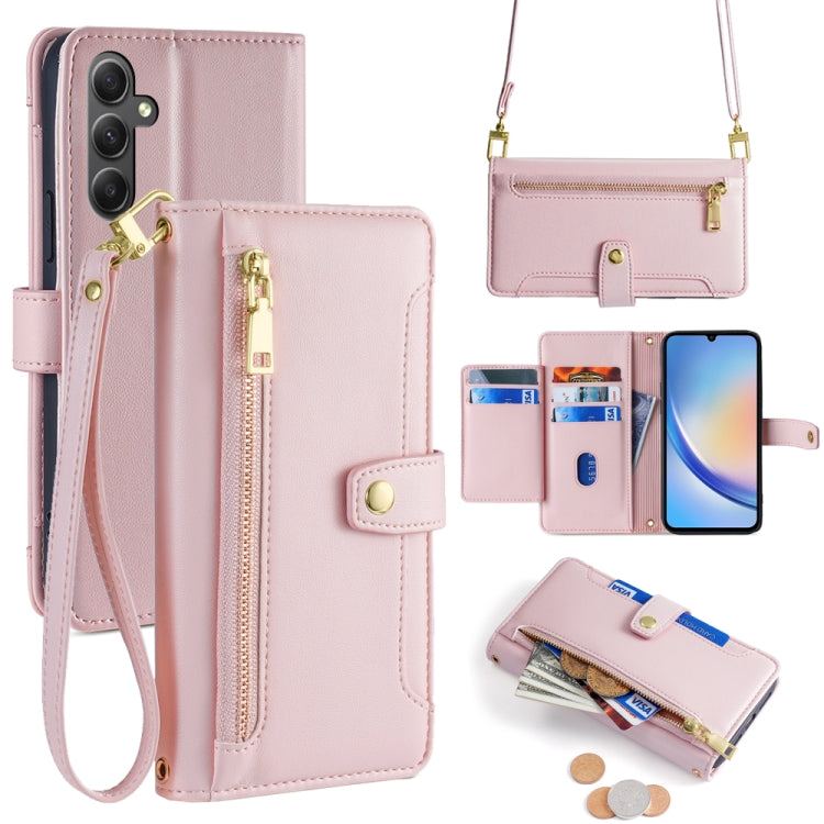 Sheep Texture Cross-body Zipper Wallet Leather Phone Case