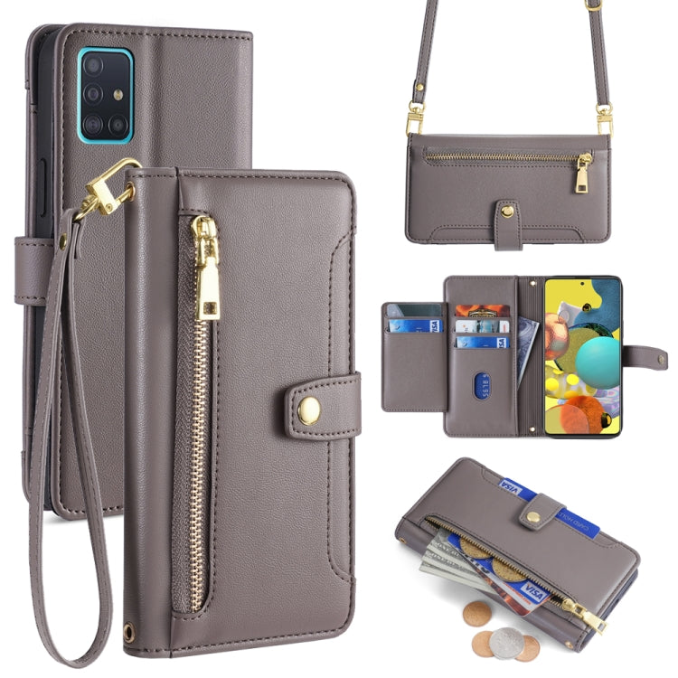 Sheep Texture Cross-body Zipper Wallet Leather Phone Case
