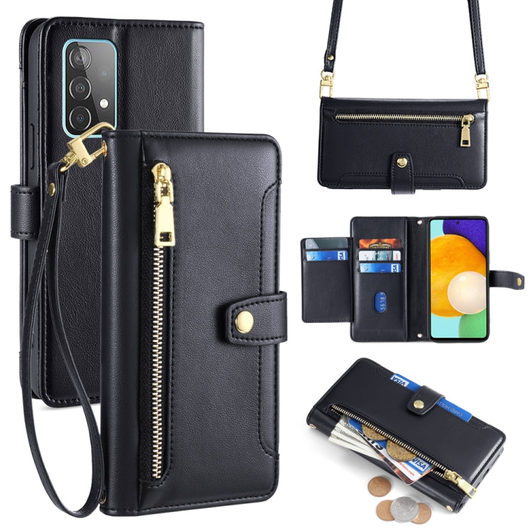 Sheep Texture Cross-body Zipper Wallet Leather Phone Case