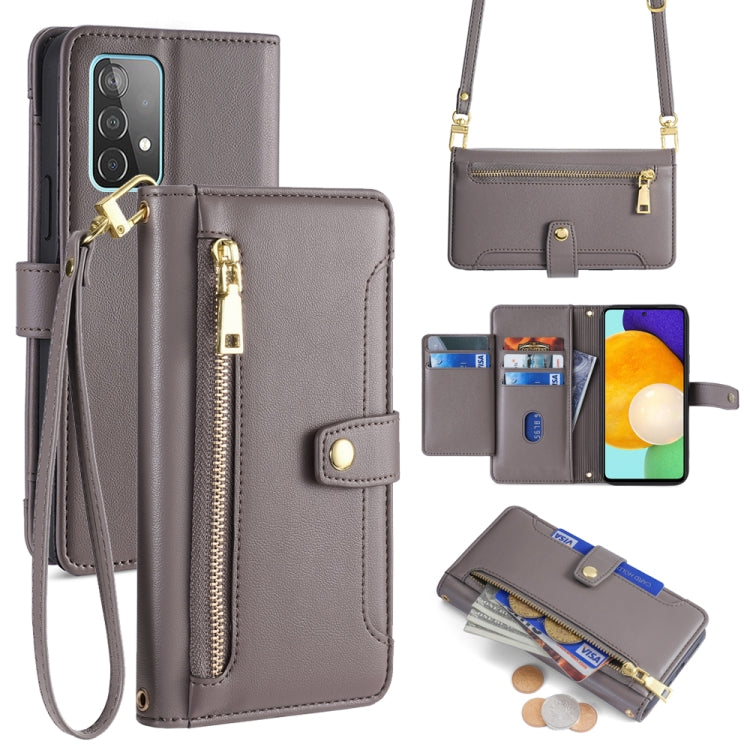 Sheep Texture Cross-body Zipper Wallet Leather Phone Case