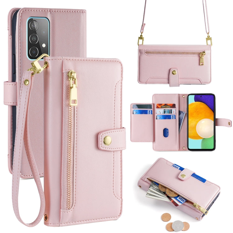 Sheep Texture Cross-body Zipper Wallet Leather Phone Case