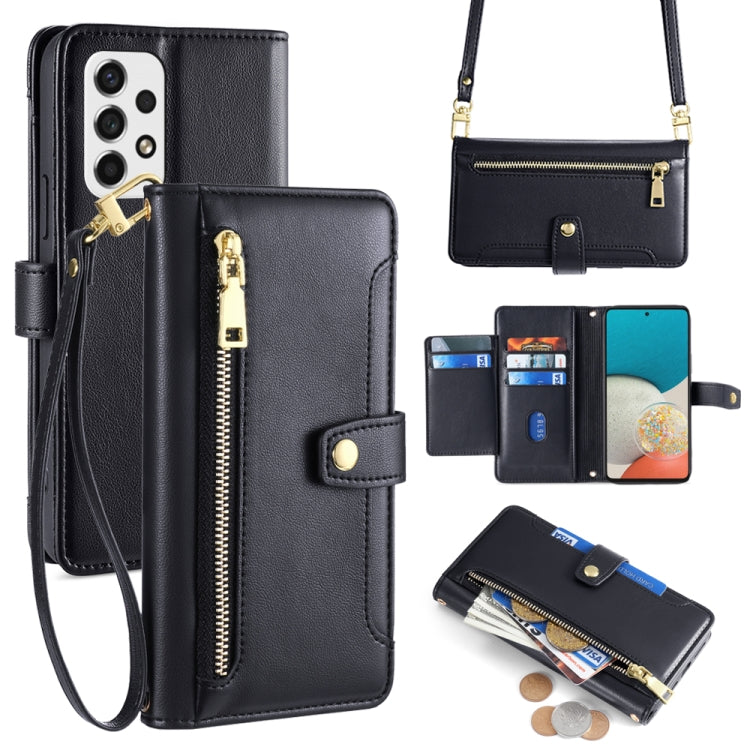 Sheep Texture Cross-body Zipper Wallet Leather Phone Case