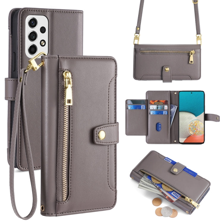 Sheep Texture Cross-body Zipper Wallet Leather Phone Case